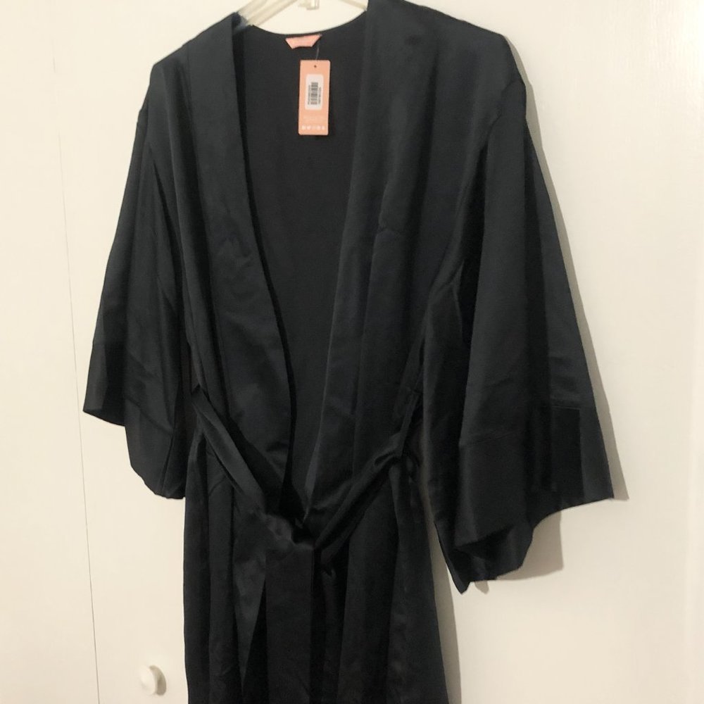 NWT Thirdlove Black Satin Kimono Sleeve Dressing Gown Robe (OS) - Picture 4 of 10